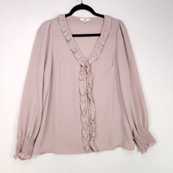 Entro Top Button Up Ruffle Blouse Long Sleeve Womens Medium - Picture 1 of 10
